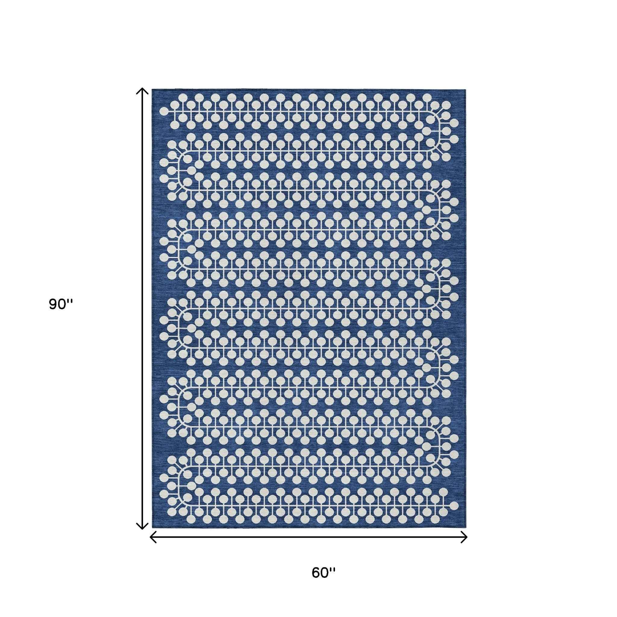 5' X 8' Navy Blue And Ivory Geometric Washable Indoor Outdoor Area Rug
