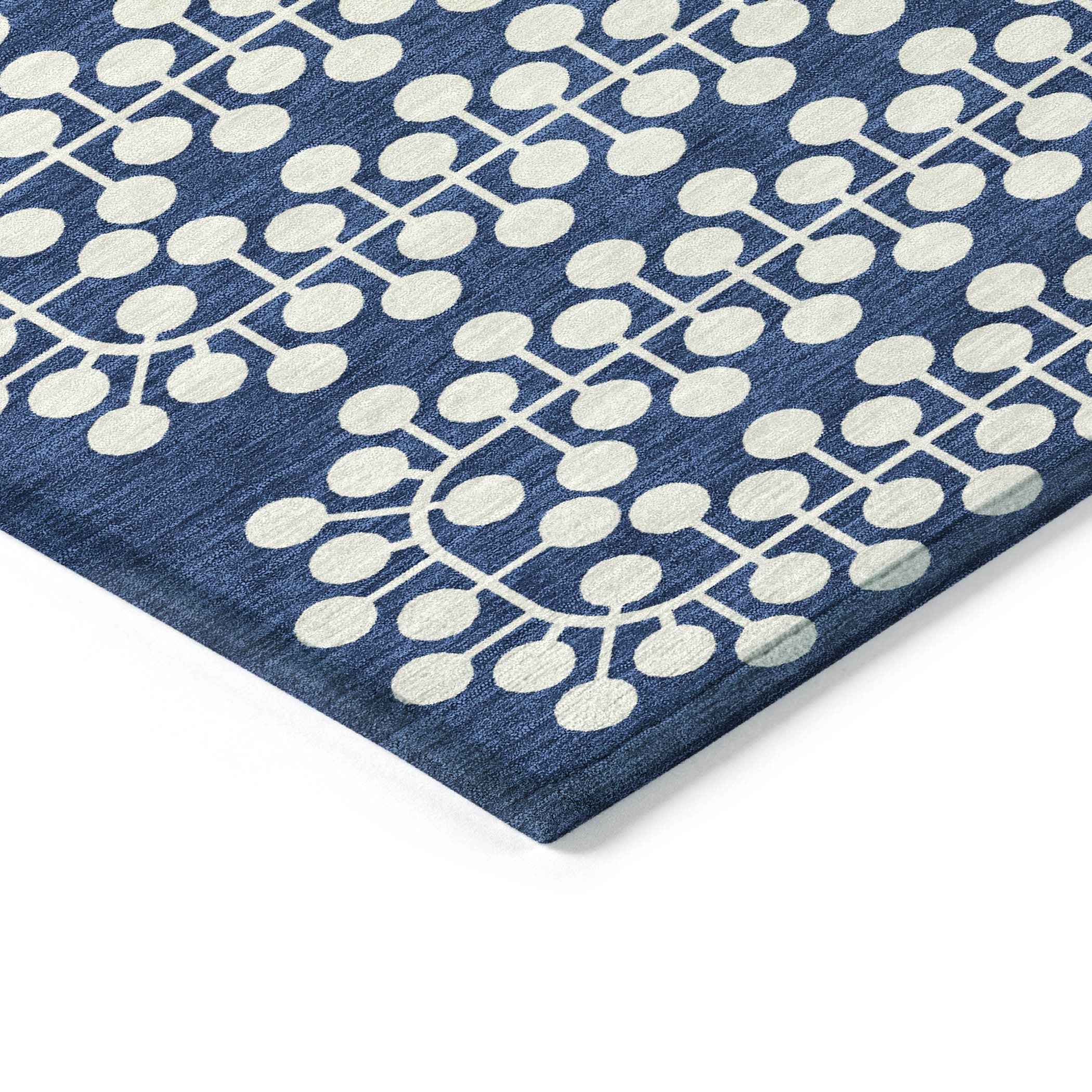 5' X 8' Navy Blue And Ivory Geometric Washable Indoor Outdoor Area Rug