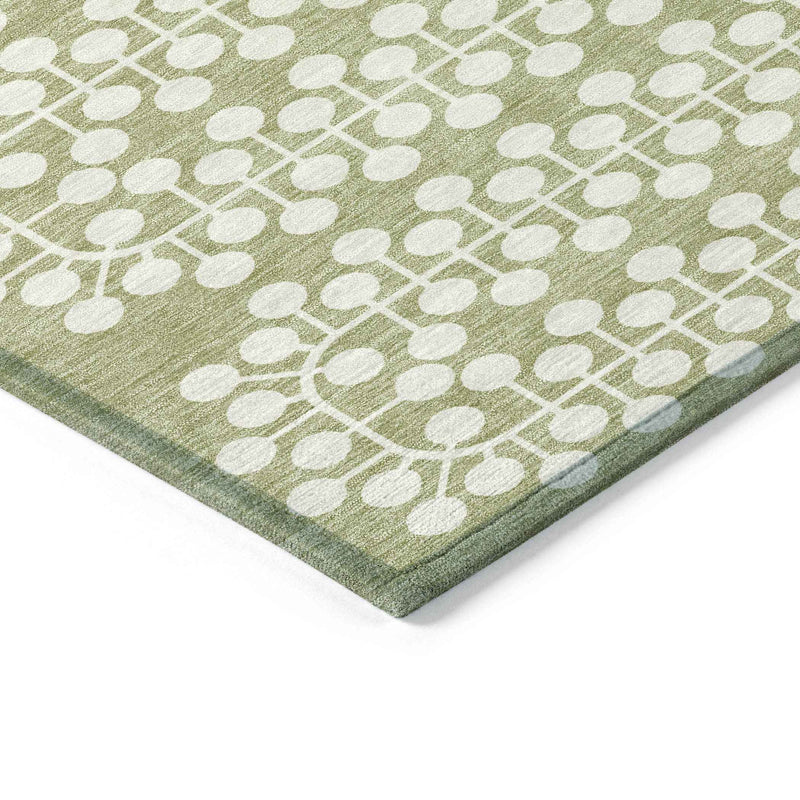5' X 8' Artichoke Green And Ivory Geometric Washable Indoor Outdoor Area Rug