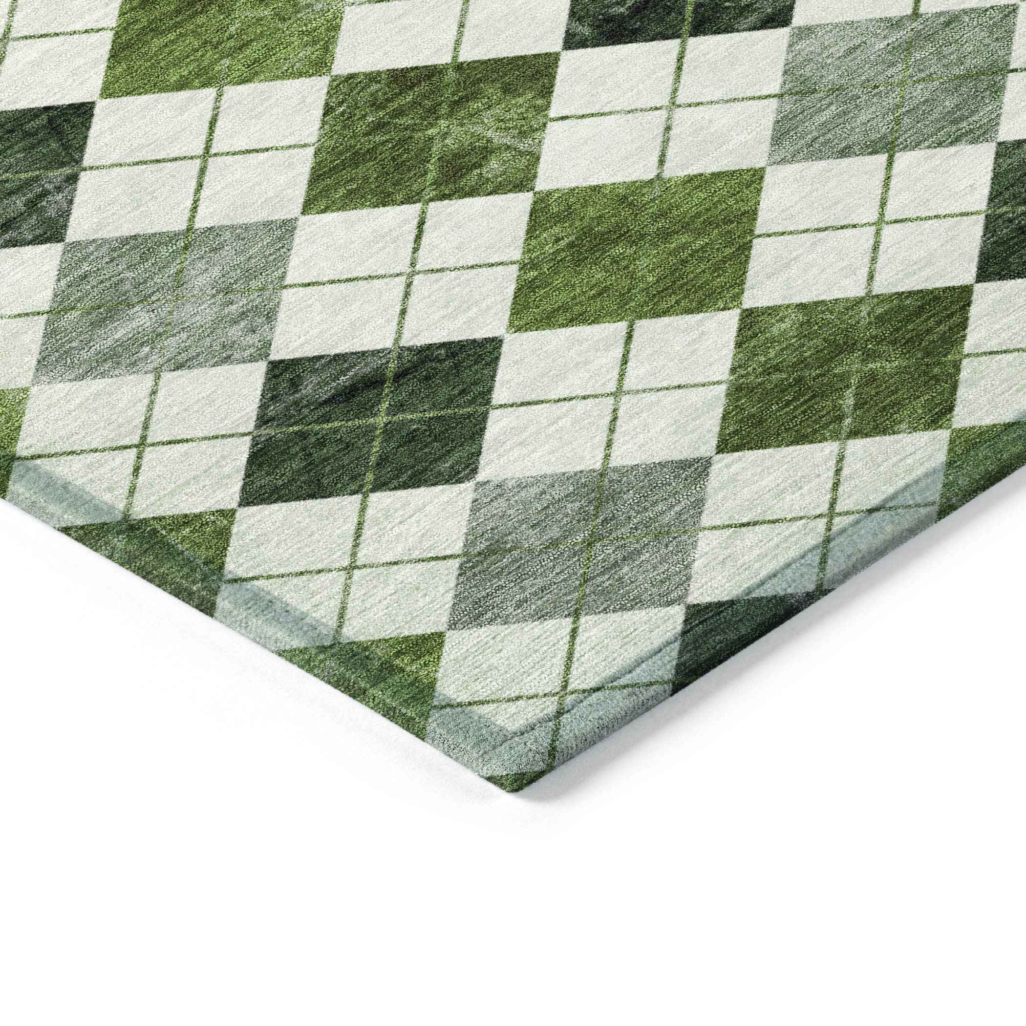 8' X 10' Olive Green And Ivory Geometric Washable Indoor Outdoor Area Rug