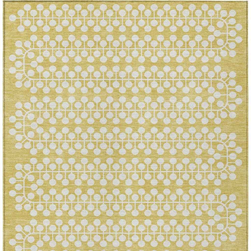 10' X 14' Gold And Ivory Geometric Washable Indoor Outdoor Area Rug