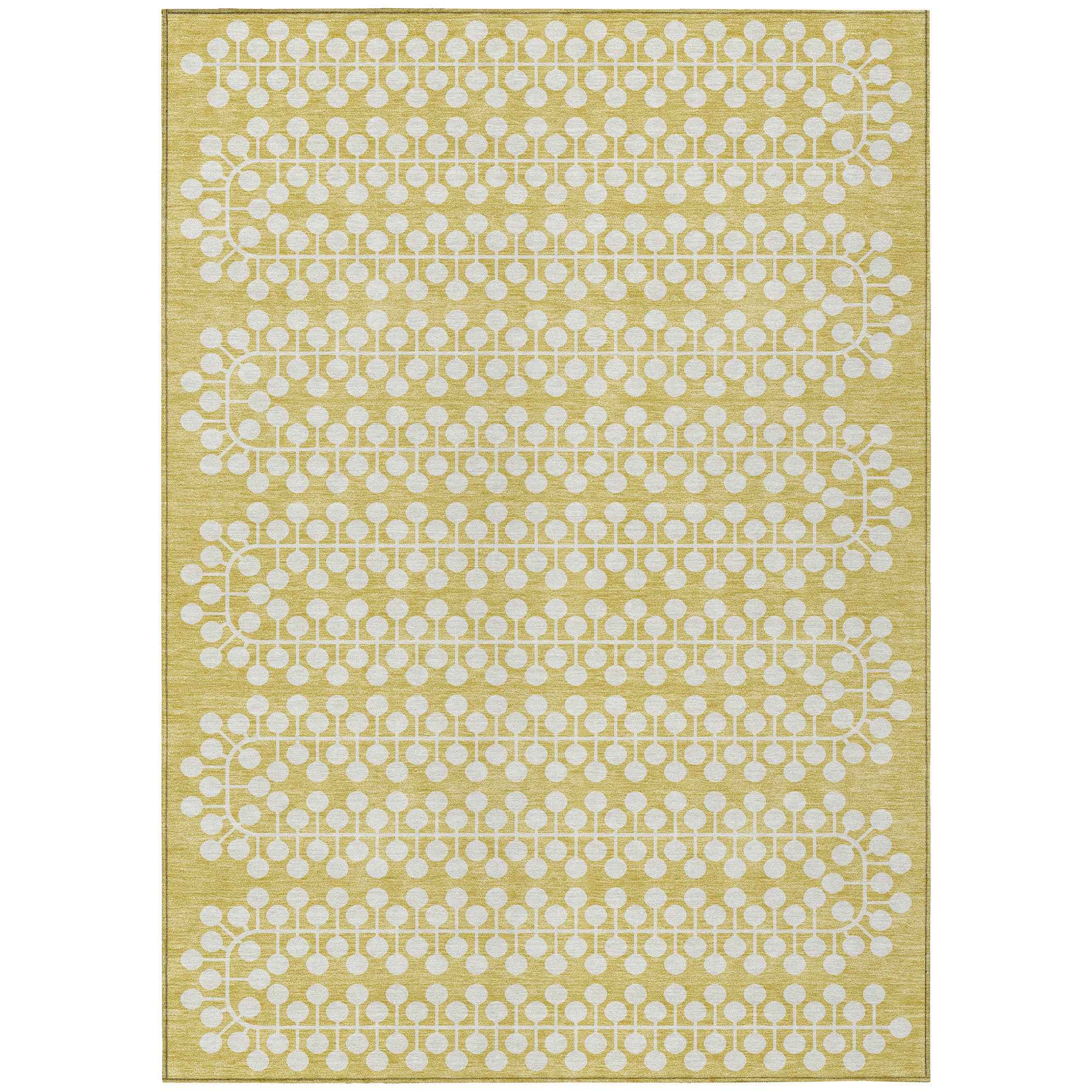 10' X 14' Gold And Ivory Geometric Washable Indoor Outdoor Area Rug
