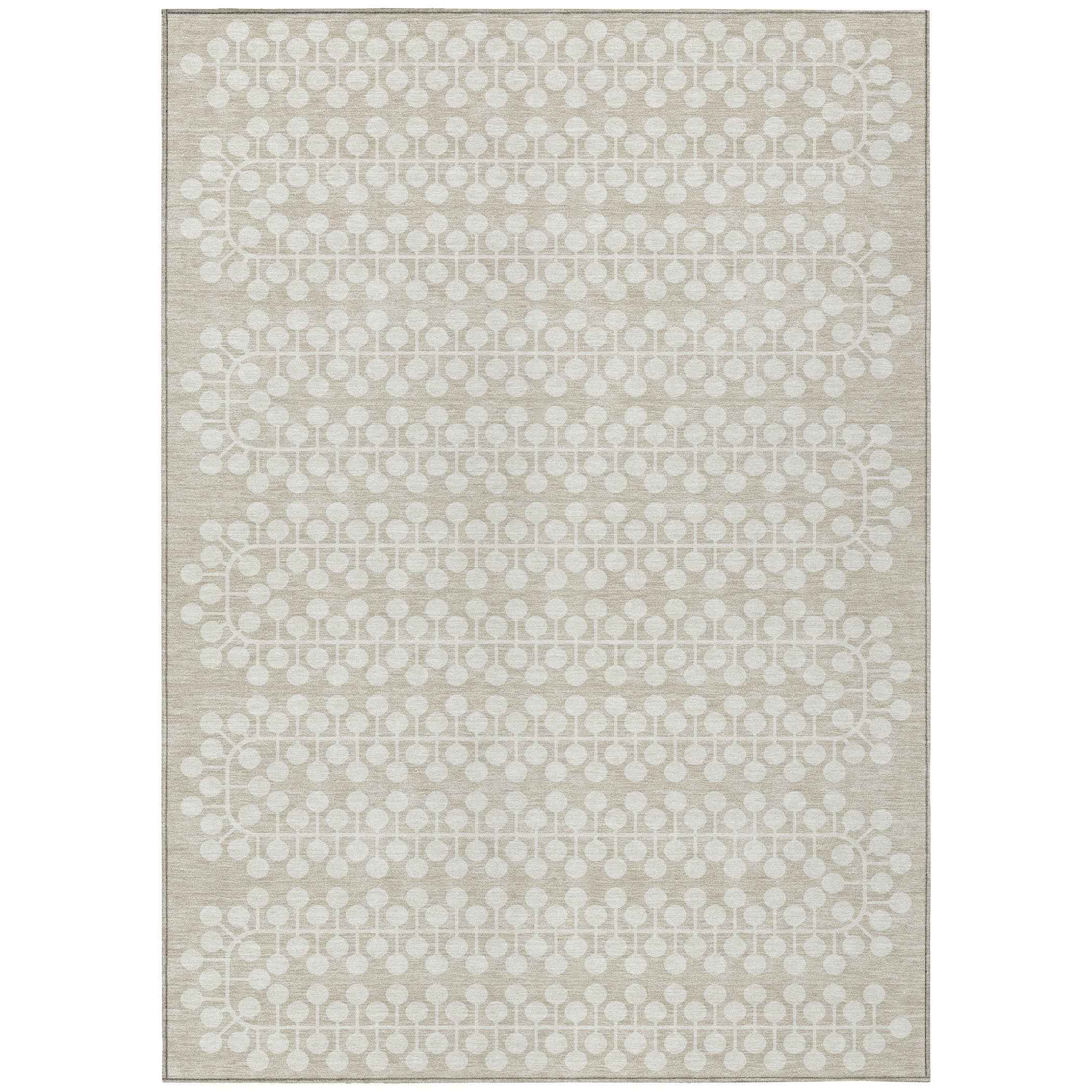 9' X 12' Beige And Ivory Geometric Washable Indoor Outdoor Area Rug