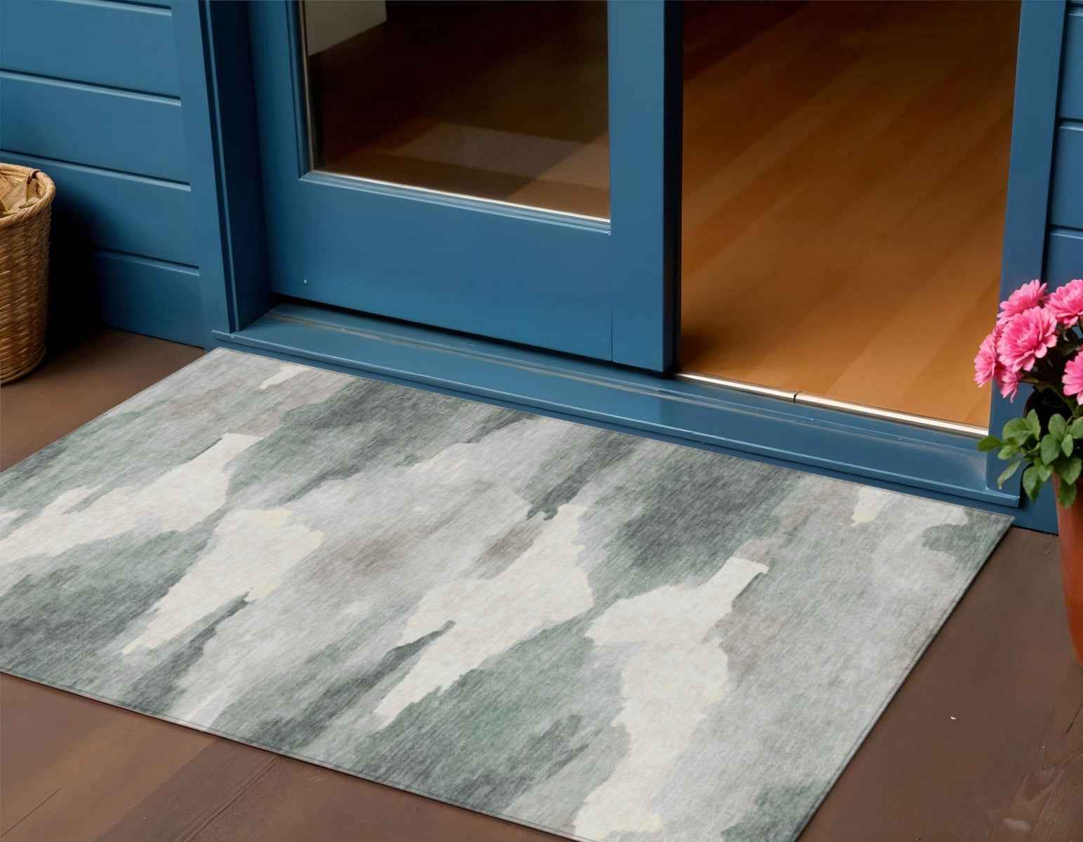 3' X 5' Sage And Ivory Abstract Washable Indoor Outdoor Area Rug