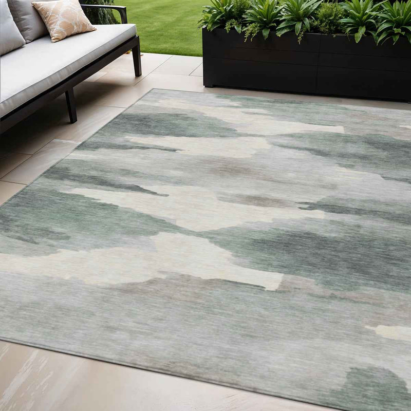 5' X 8' Sage And Ivory Abstract Washable Indoor Outdoor Area Rug