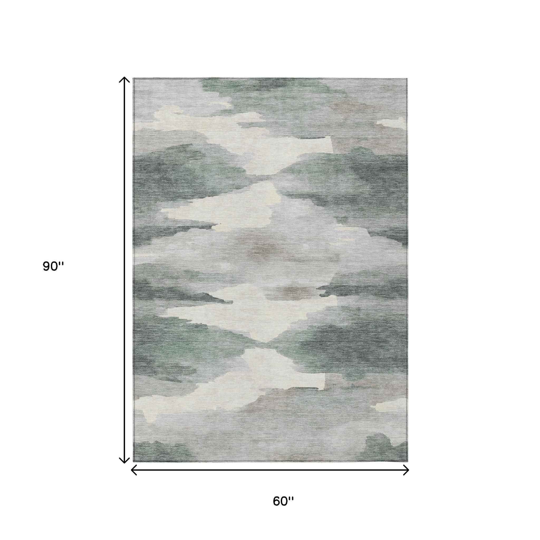 5' X 8' Sage And Ivory Abstract Washable Indoor Outdoor Area Rug