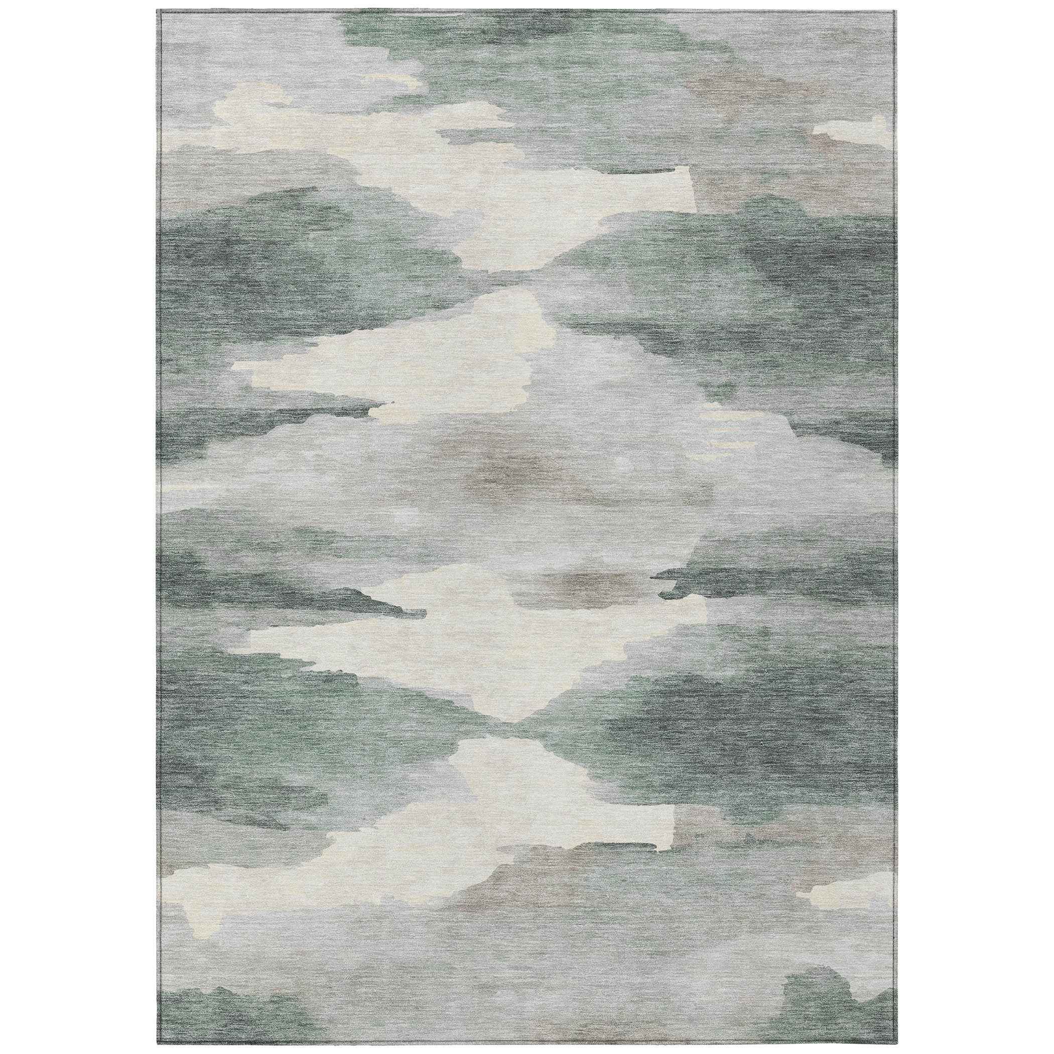 5' X 8' Sage And Ivory Abstract Washable Indoor Outdoor Area Rug