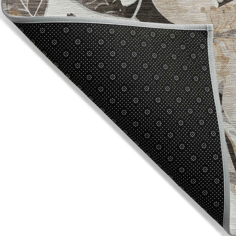 5' X 8' Ivory Charcoal And Wheat Floral Washable Indoor Outdoor Area Rug