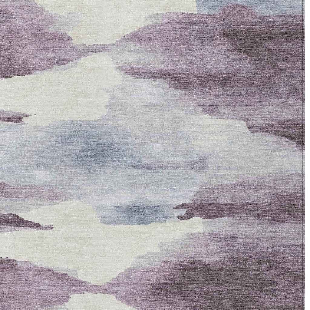 10' X 14' Plum And Ivory Abstract Washable Indoor Outdoor Area Rug