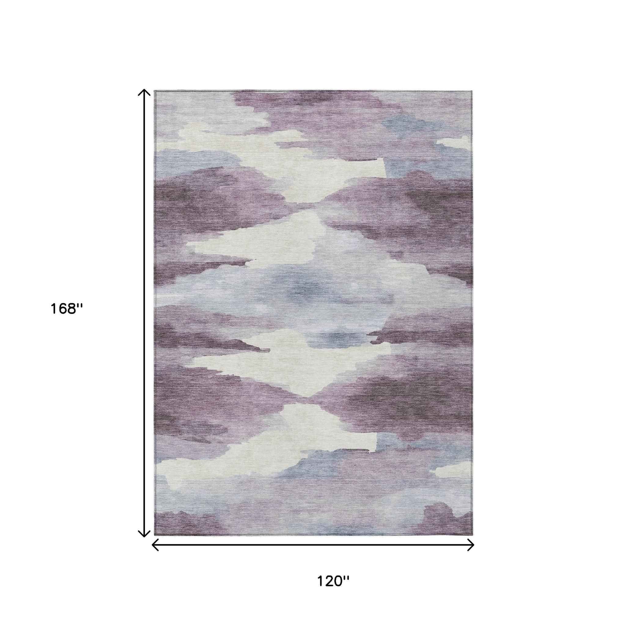 10' X 14' Plum And Ivory Abstract Washable Indoor Outdoor Area Rug