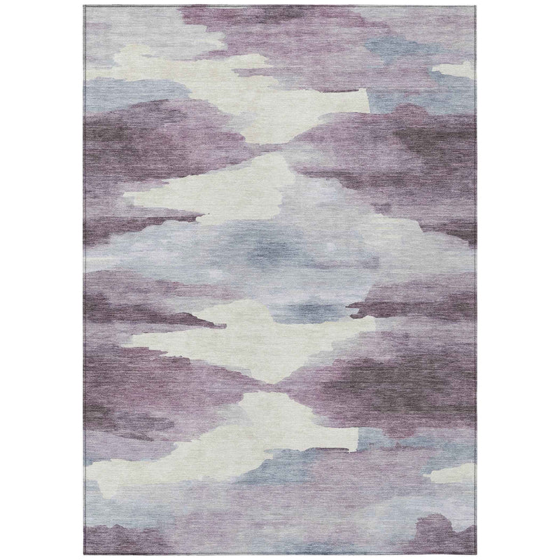10' X 14' Plum And Ivory Abstract Washable Indoor Outdoor Area Rug