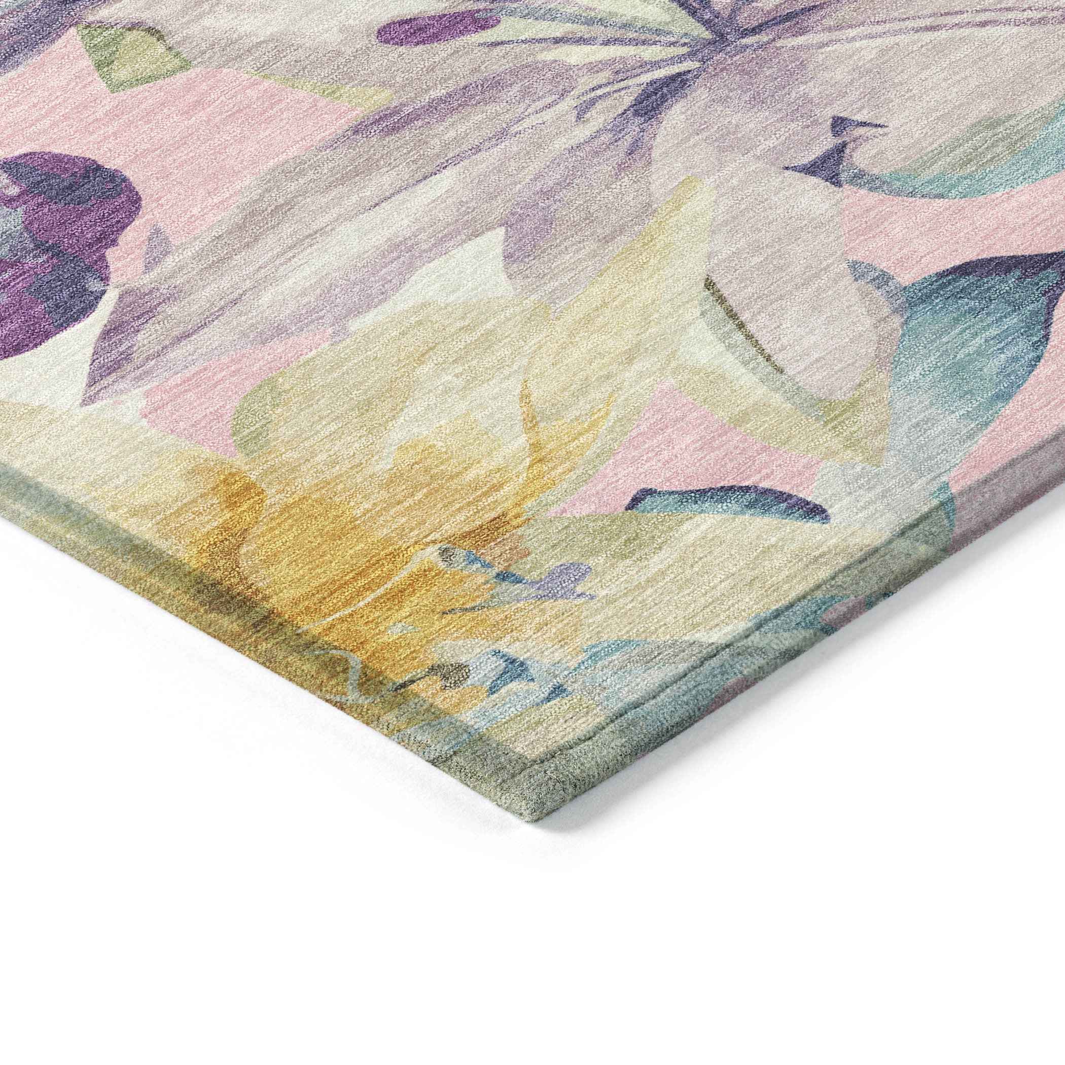 3' X 5' Pink Gold And Lavender Floral Washable Indoor Outdoor Area Rug