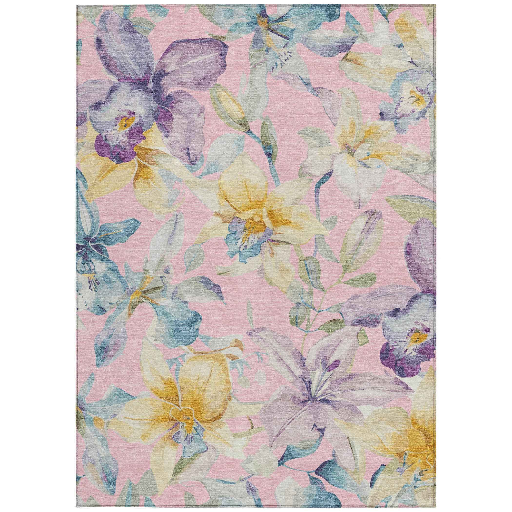 3' X 5' Pink Gold And Lavender Floral Washable Indoor Outdoor Area Rug