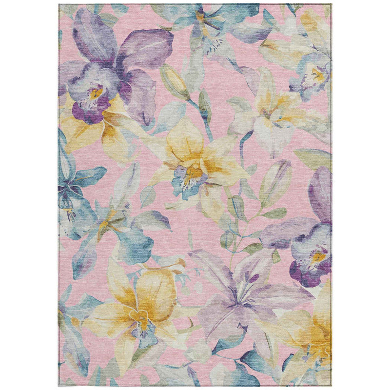 3' X 5' Pink Gold And Lavender Floral Washable Indoor Outdoor Area Rug