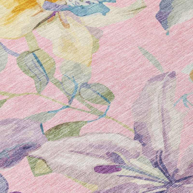 3' X 5' Pink Gold And Lavender Floral Washable Indoor Outdoor Area Rug