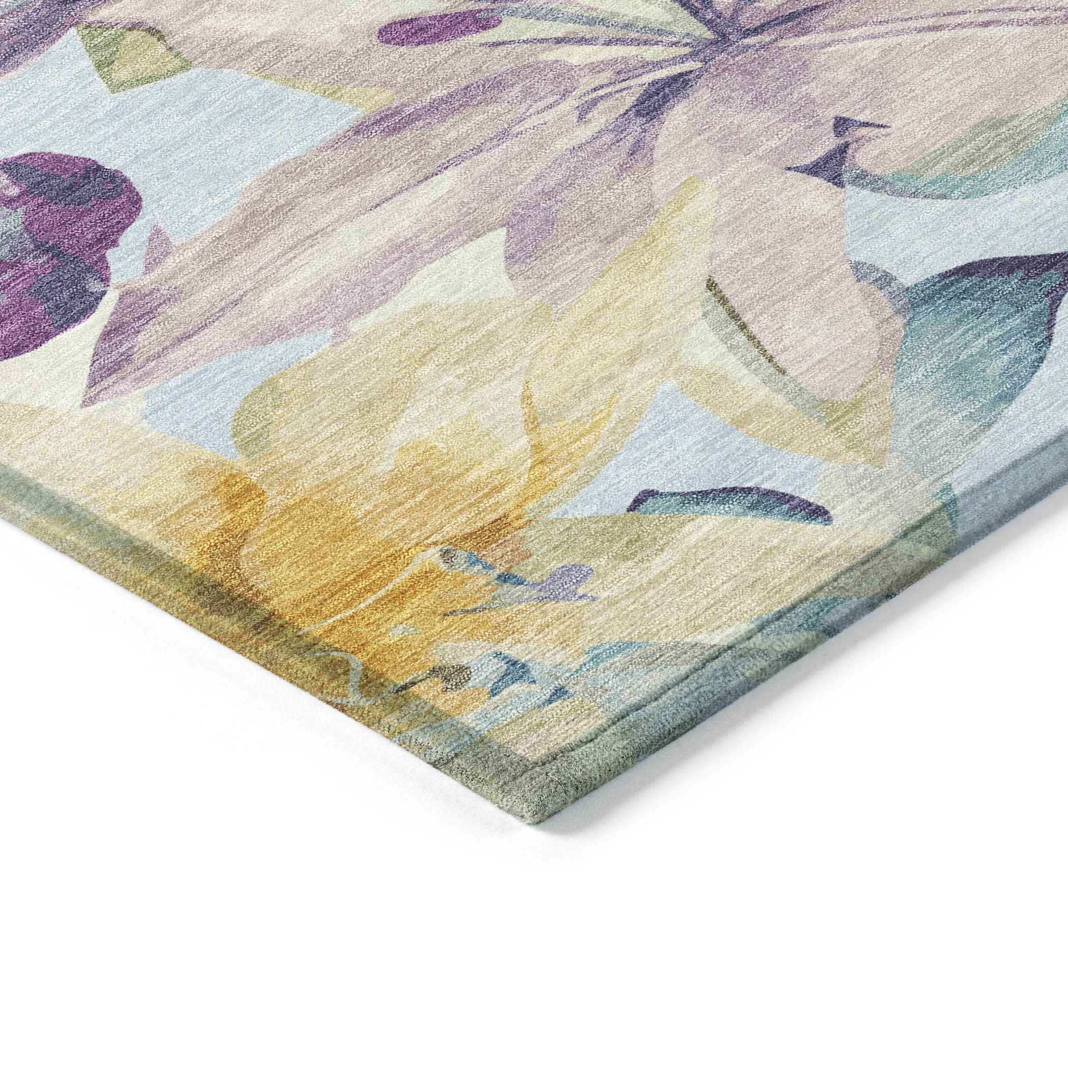 3' X 5' Sky Blue Gold And Lavender Floral Washable Indoor Outdoor Area Rug