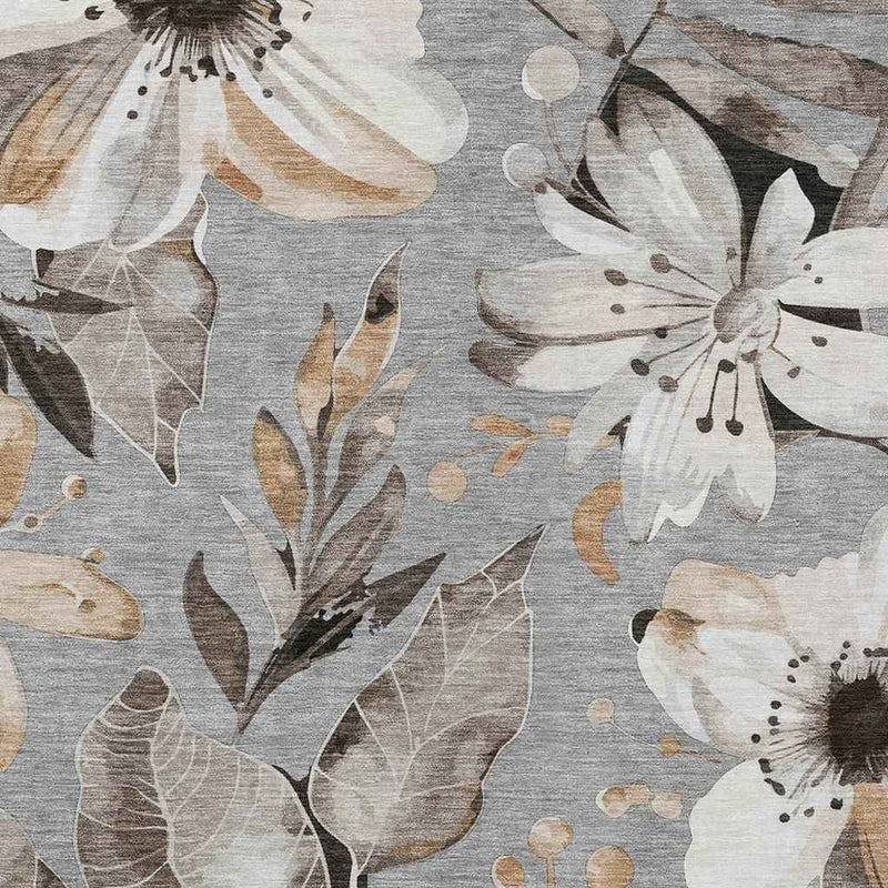 8' X 10' Gray Ivory And Charcoal Floral Washable Indoor Outdoor Area Rug