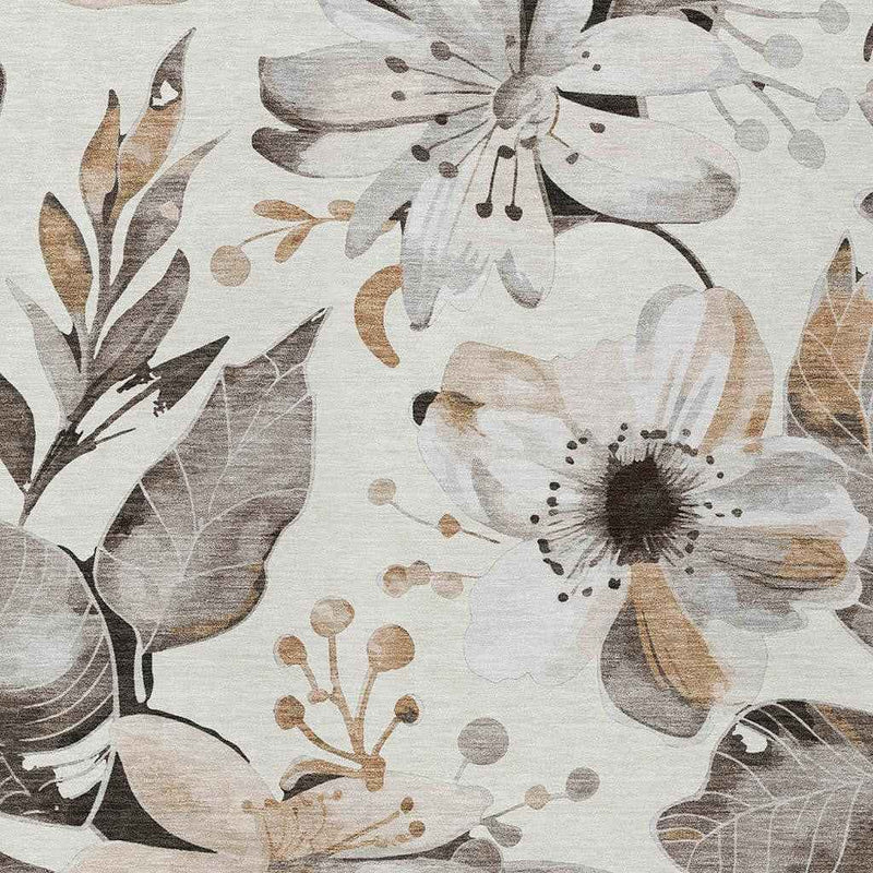 8' X 10' Ivory Charcoal And Wheat Floral Washable Indoor Outdoor Area Rug