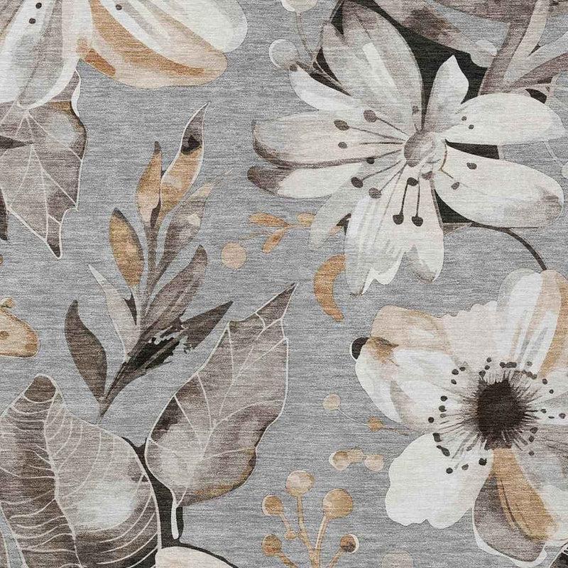 5' X 8' Gray Ivory And Charcoal Floral Washable Indoor Outdoor Area Rug