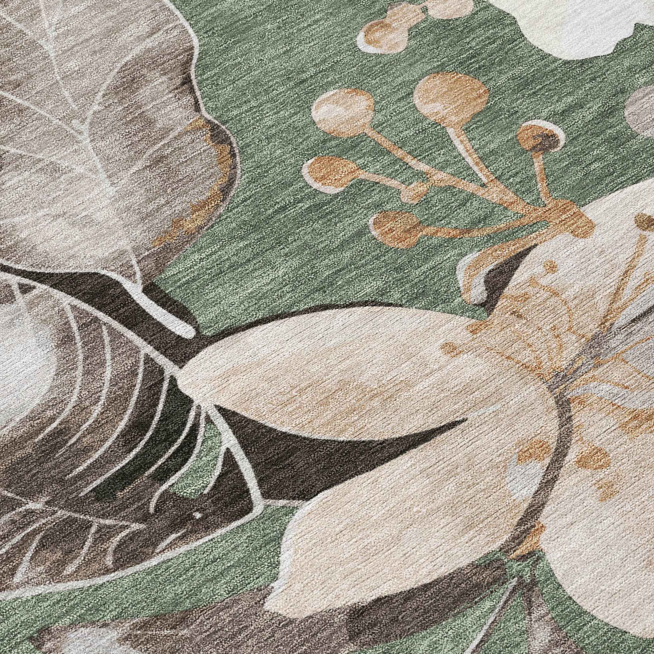 10' X 14' Sage Ivory And Charcoal Floral Washable Indoor Outdoor Area Rug