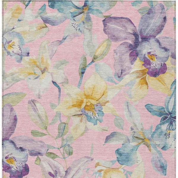 8' X 10' Pink Gold And Lavender Floral Washable Indoor Outdoor Area Rug