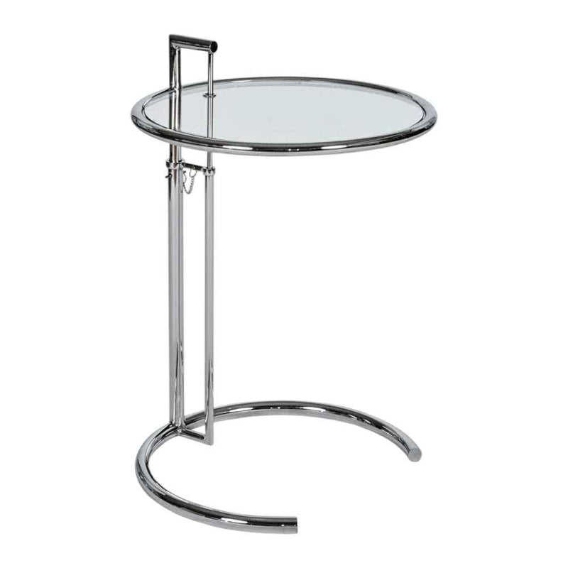 25" Silver And Clear Metal And Glass Height Adjustable Round End Table