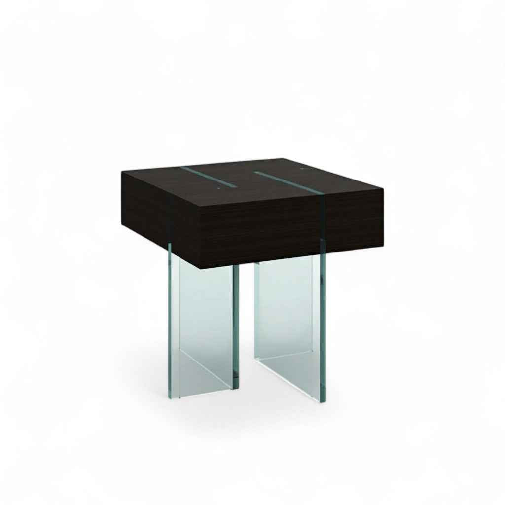 22" Black And Clear Wood and Glass Square Sled End Table