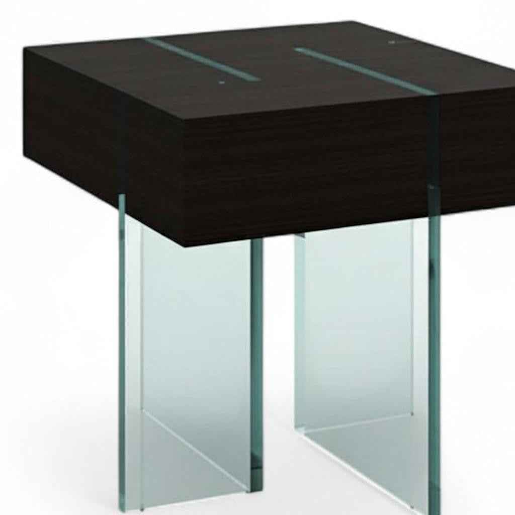 22" Black And Clear Wood and Glass Square Sled End Table