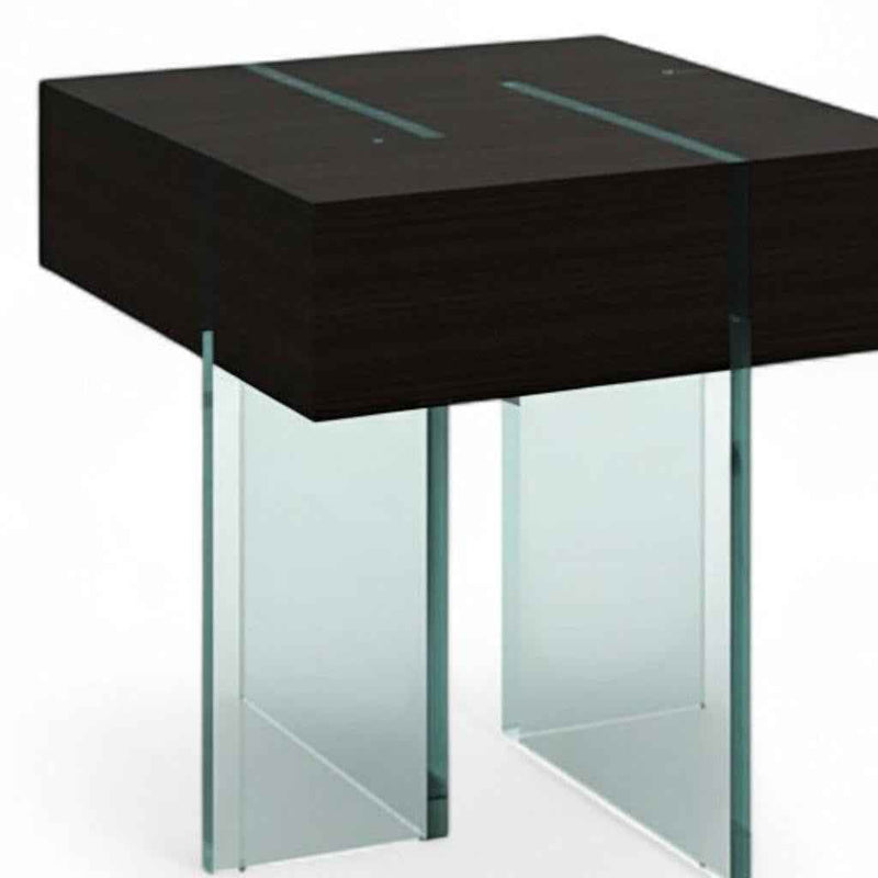 22" Black And Clear Wood and Glass Square Sled End Table