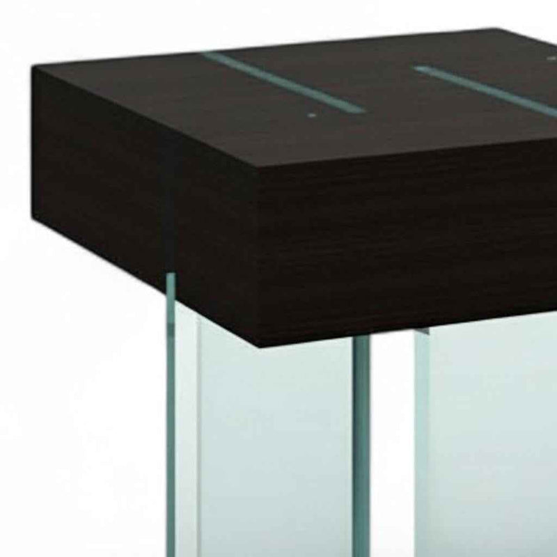 22" Black And Clear Wood and Glass Square Sled End Table