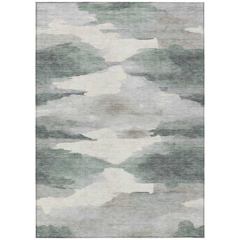 9' X 12' Sage And Ivory Abstract Washable Indoor Outdoor Area Rug