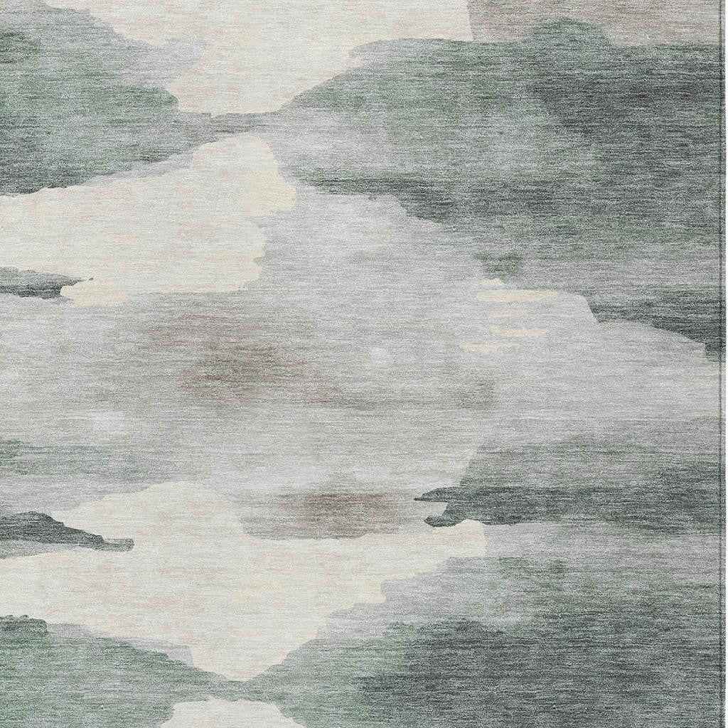 9' X 12' Sage And Ivory Abstract Washable Indoor Outdoor Area Rug