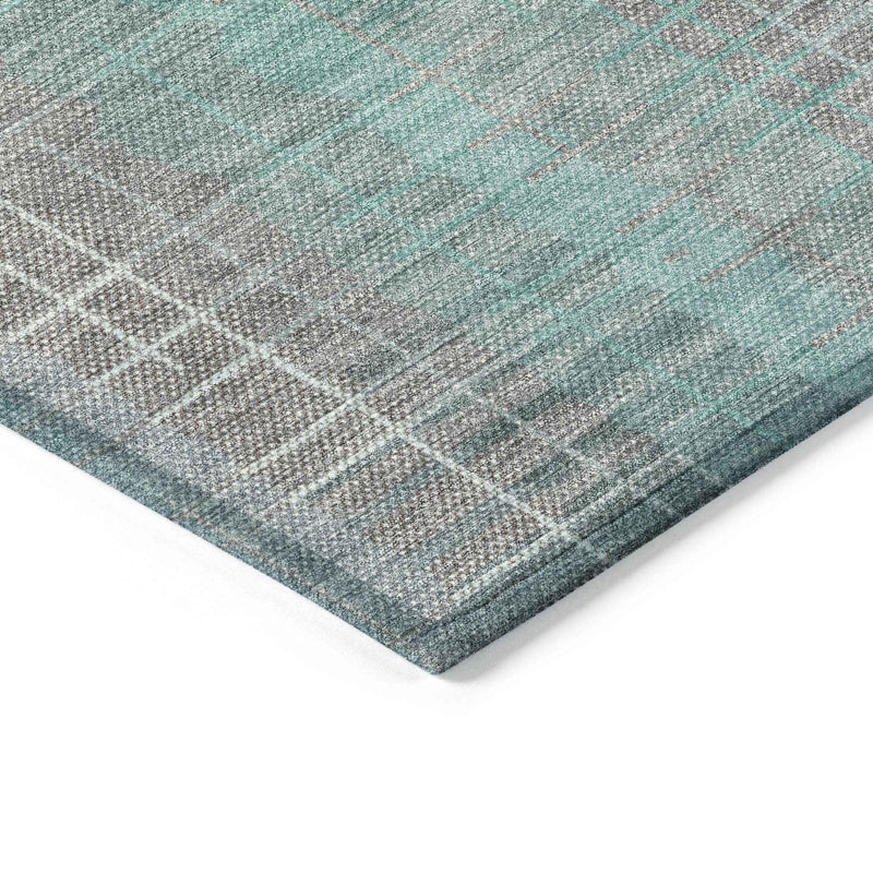 5' X 8' Pale Aqua And Gray Striped Washable Indoor Outdoor Area Rug