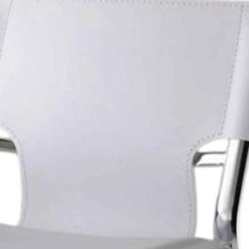 Set of Two 25" White and Silver Faux Leather and Metal Low Back Counter Height Bar Chairs