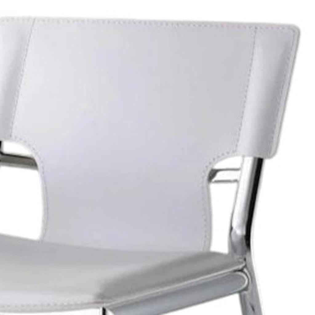 Set of Two 25" White and Silver Faux Leather and Metal Low Back Counter Height Bar Chairs