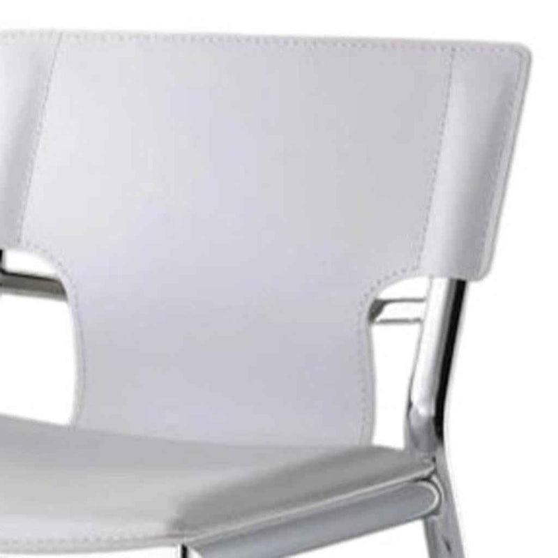 Set of Two 25" White and Silver Faux Leather and Metal Low Back Counter Height Bar Chairs