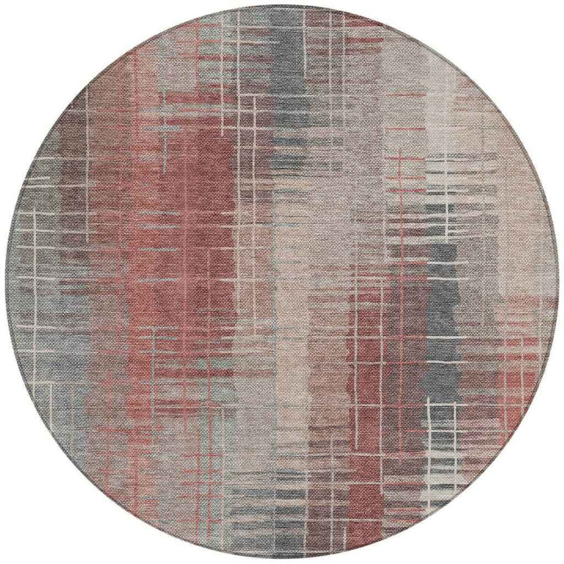 8' Rust Ivory And Gray Round Striped Washable Indoor Outdoor Area Rug