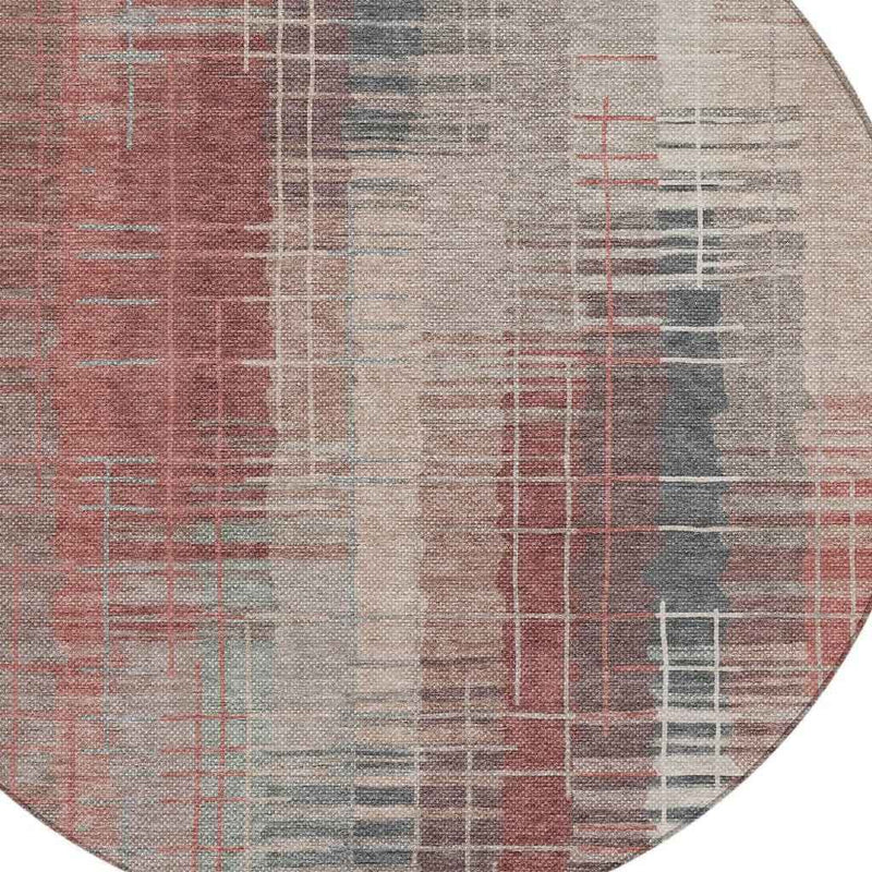 8' Rust Ivory And Gray Round Striped Washable Indoor Outdoor Area Rug