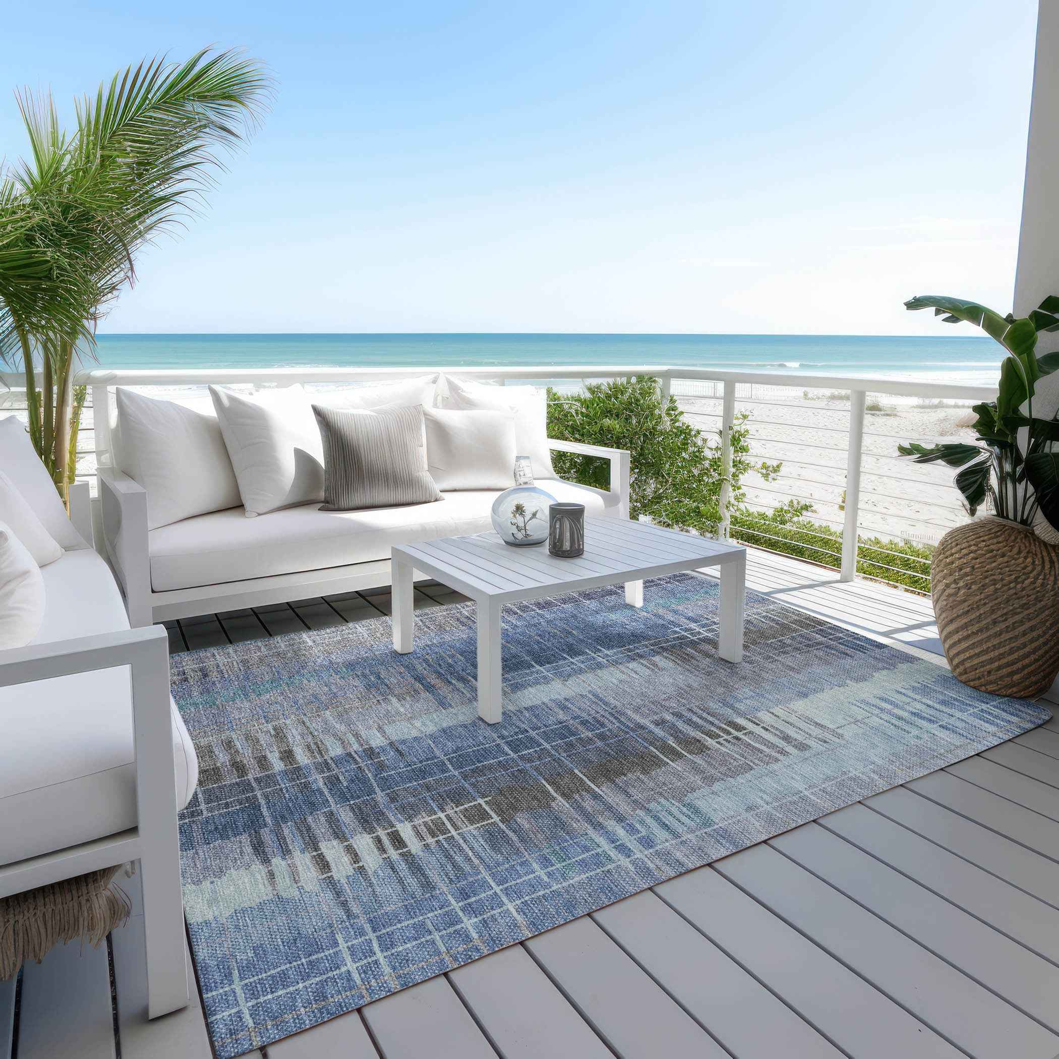 3' X 5' Denim Blue And Sky Blue Striped Washable Indoor Outdoor Area Rug