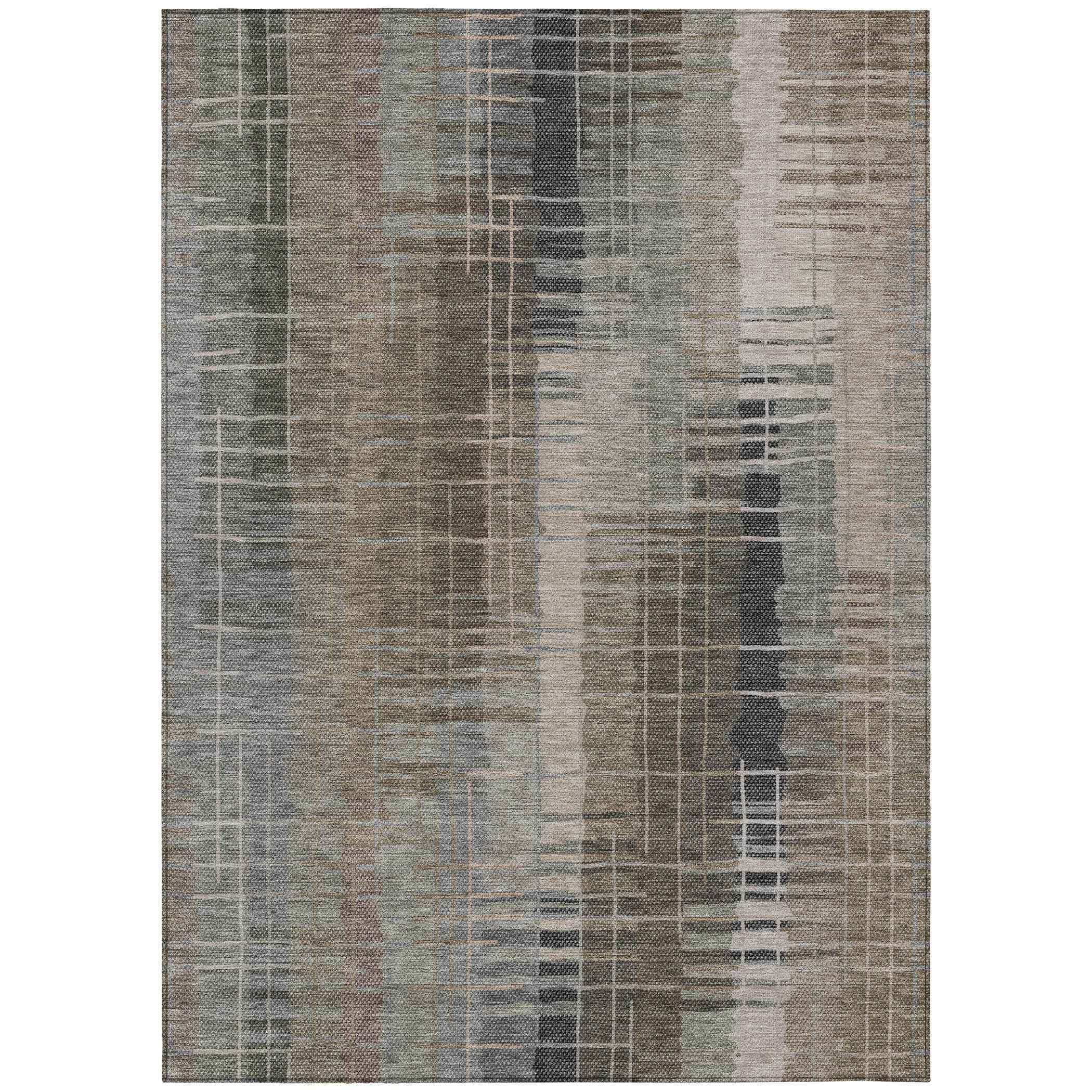3' X 5' Brown And Gray Striped Washable Indoor Outdoor Area Rug