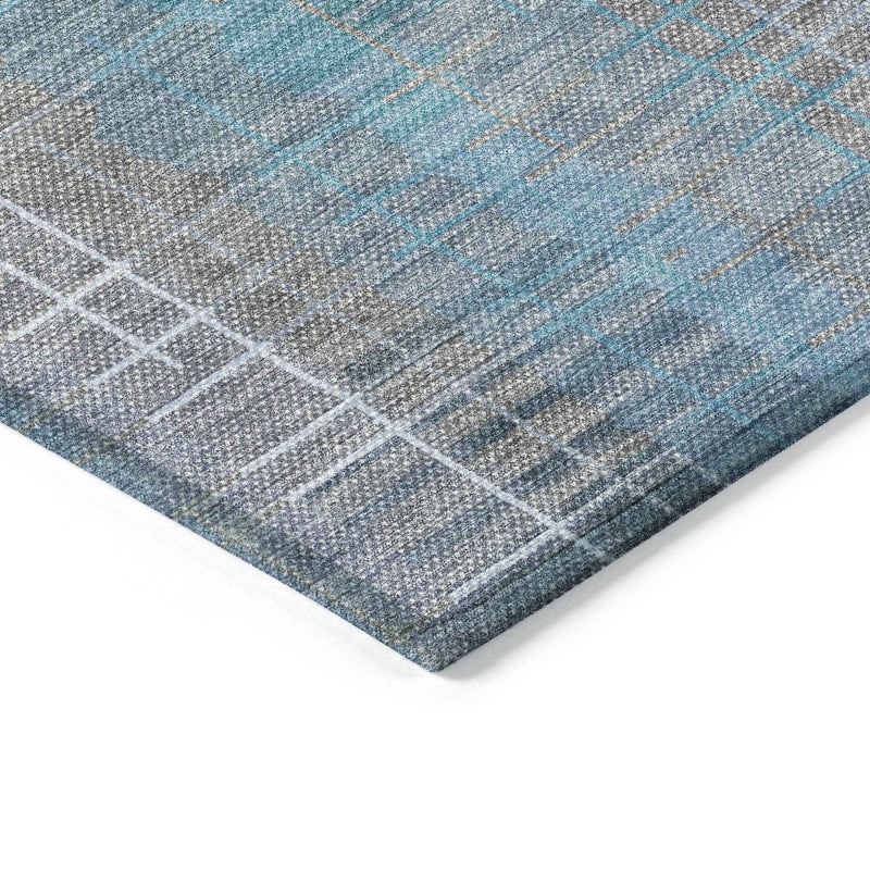 8' X 10' Teal Blue And Gray Striped Washable Indoor Outdoor Area Rug