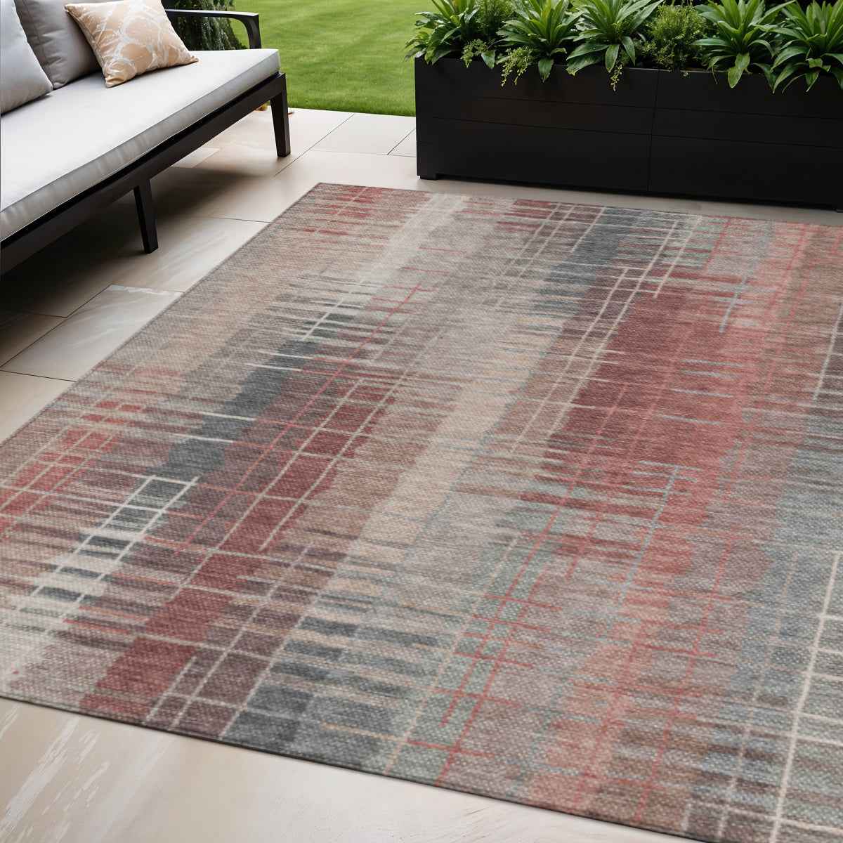 5' X 8' Rust Ivory And Gray Striped Washable Indoor Outdoor Area Rug