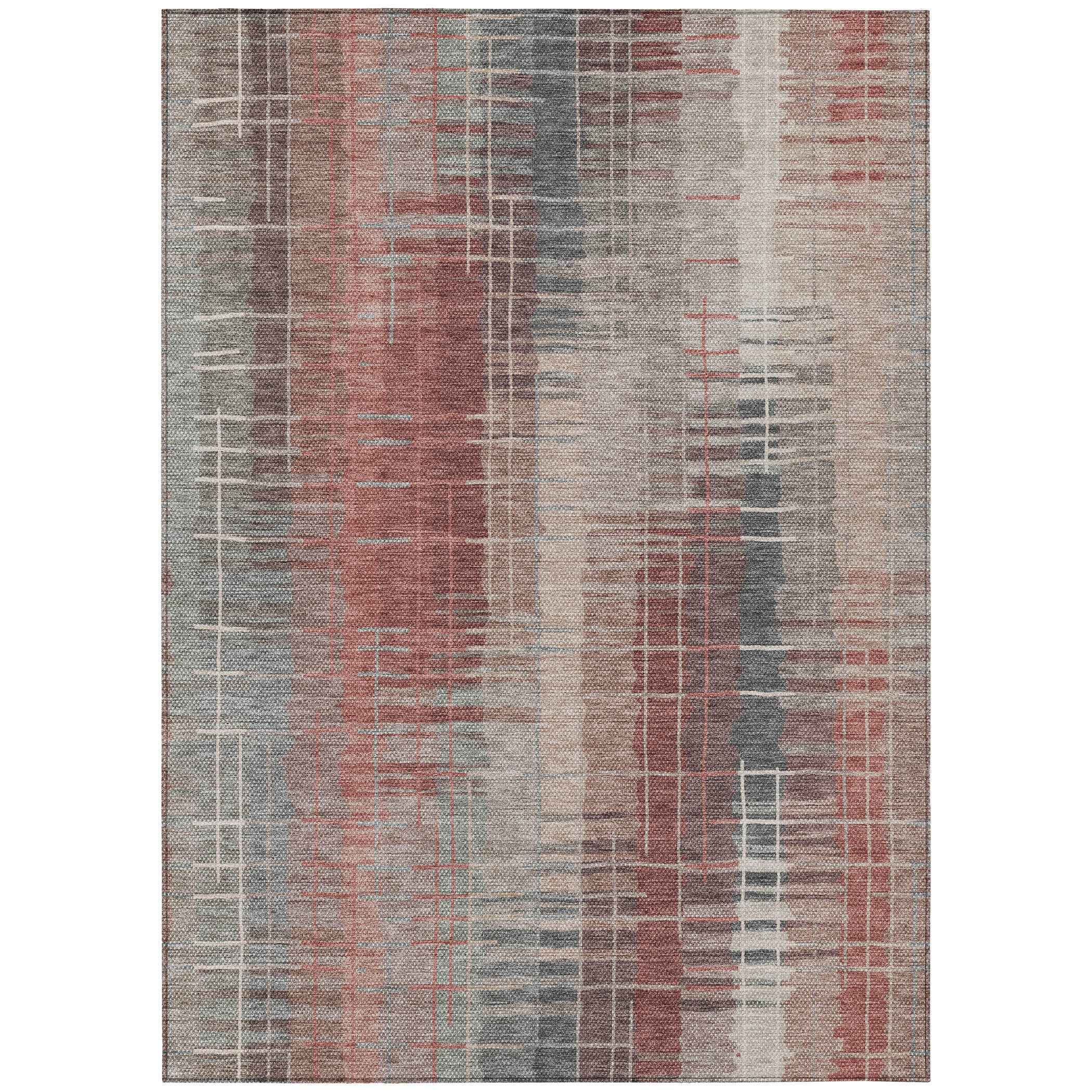 5' X 8' Rust Ivory And Gray Striped Washable Indoor Outdoor Area Rug