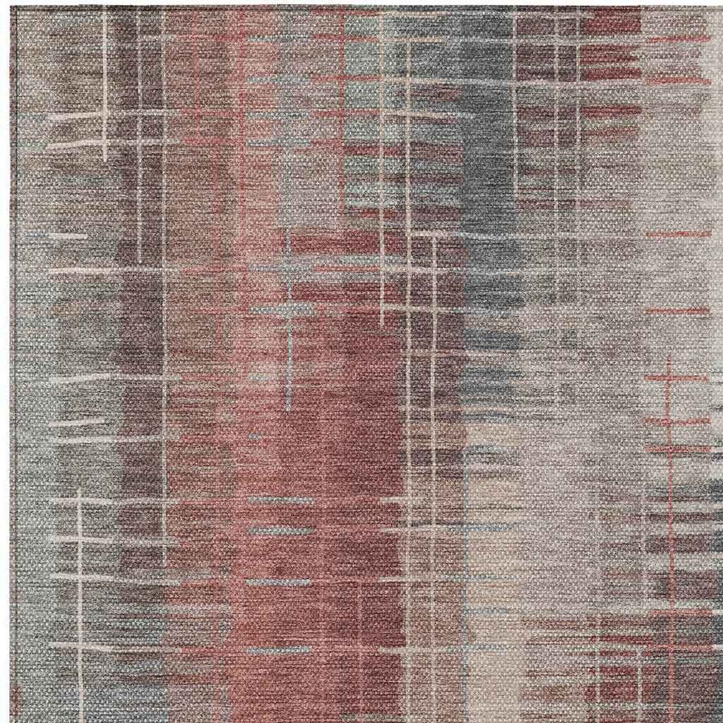 5' X 8' Rust Ivory And Gray Striped Washable Indoor Outdoor Area Rug