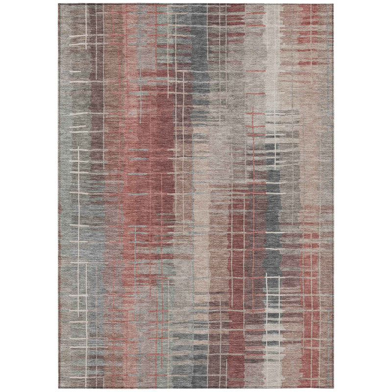 9' X 12' Rust Ivory And Gray Striped Washable Indoor Outdoor Area Rug