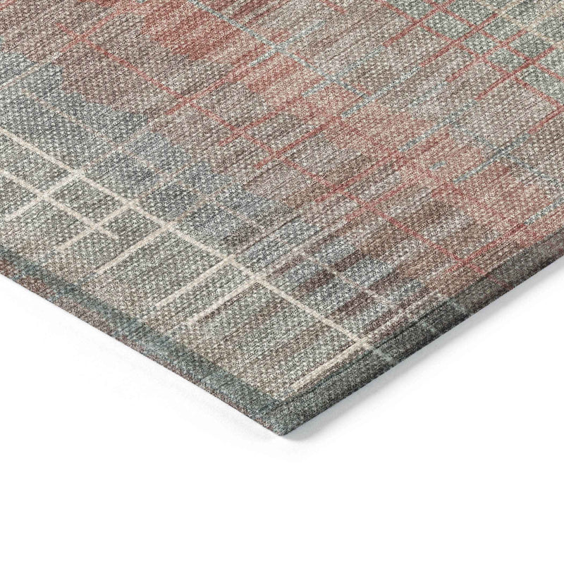 9' X 12' Rust Ivory And Gray Striped Washable Indoor Outdoor Area Rug