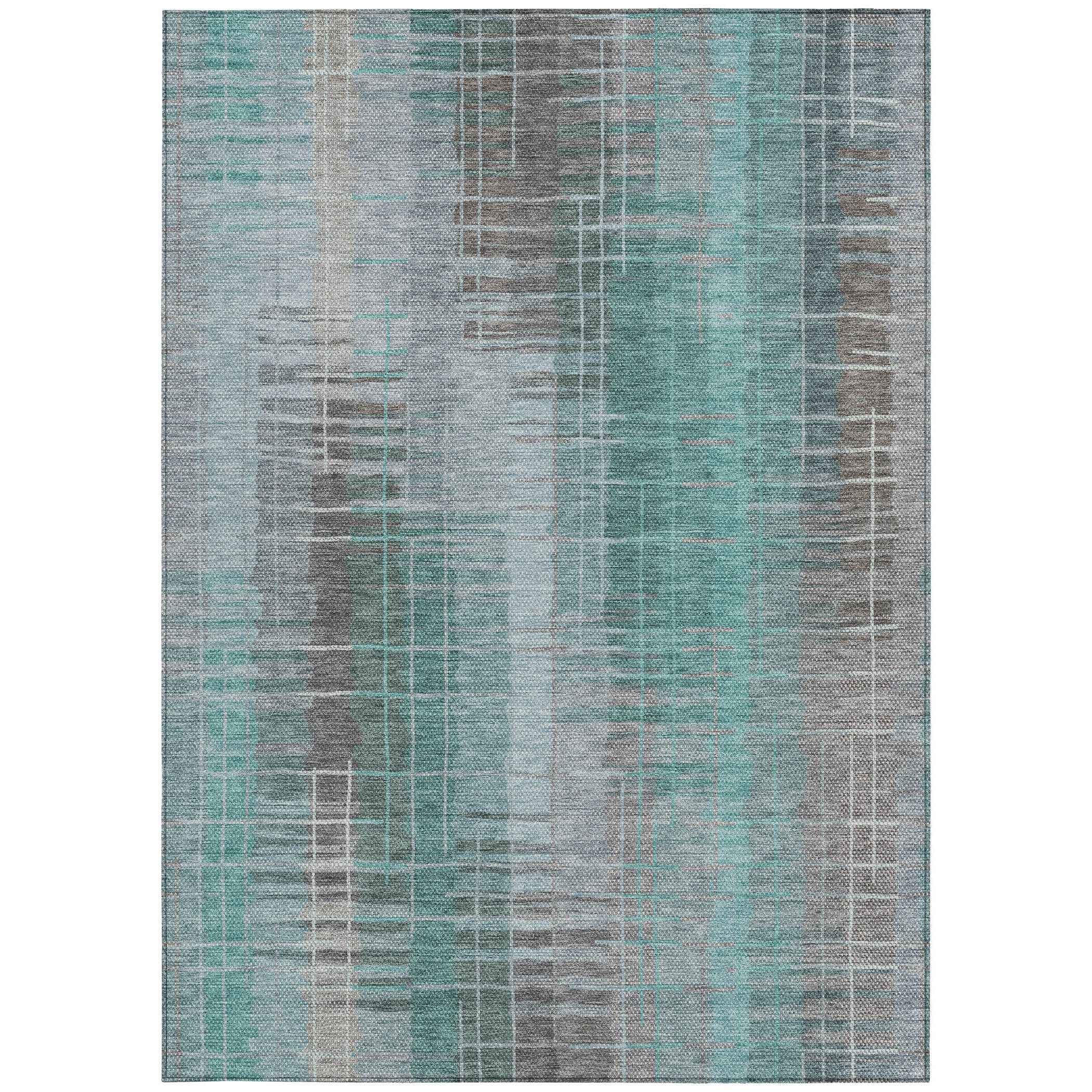 3' X 5' Pale Aqua And Gray Striped Washable Indoor Outdoor Area Rug