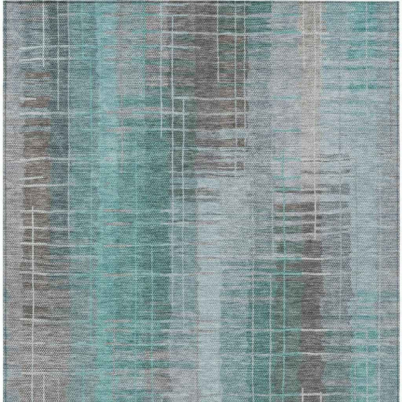 3' X 5' Pale Aqua And Gray Striped Washable Indoor Outdoor Area Rug