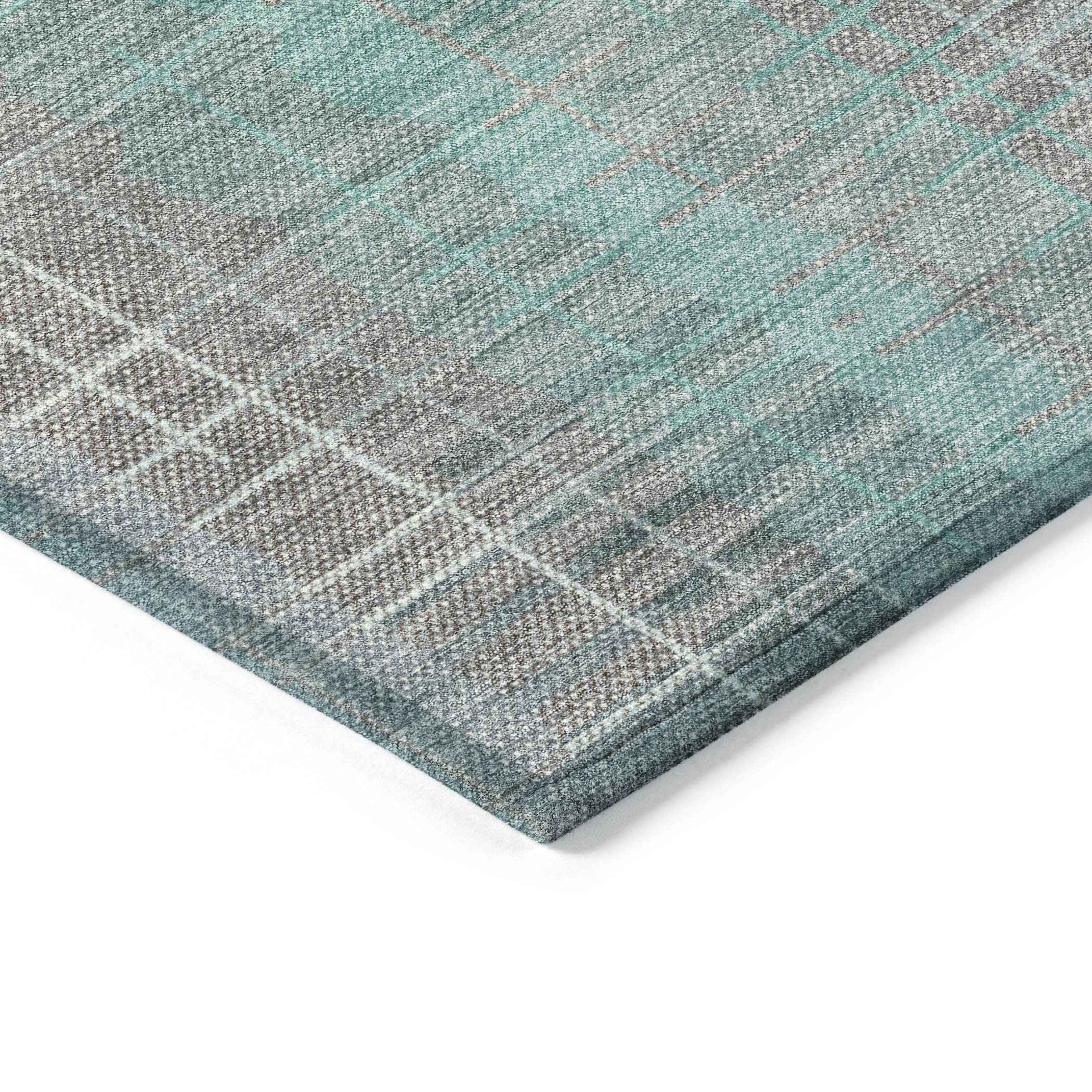3' X 5' Pale Aqua And Gray Striped Washable Indoor Outdoor Area Rug