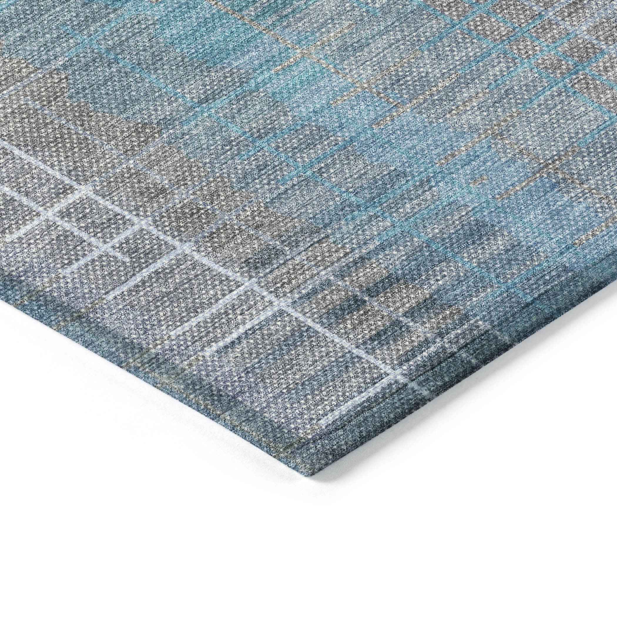 3' X 5' Teal Blue And Gray Striped Washable Indoor Outdoor Area Rug